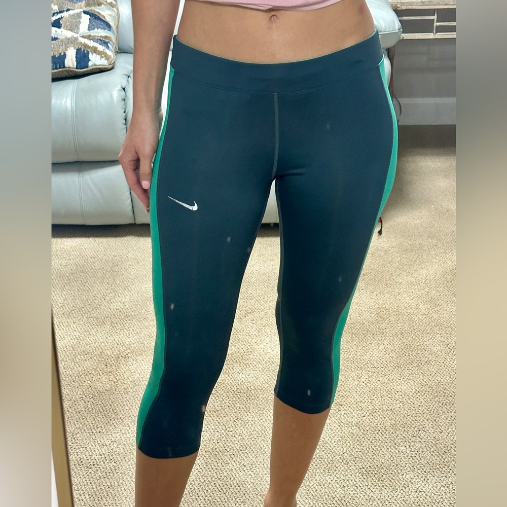 Nike Women's Dark Teal and Green Capris